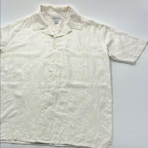 Virgola Men's Button Down Shirt XL Linen Short Sleeve Collared Vintage Beige